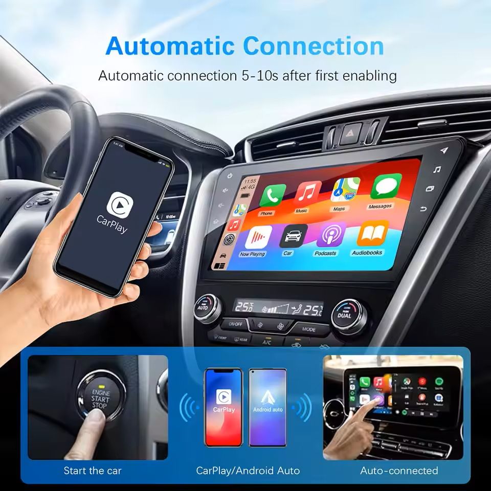 2-in-1 Wired to Wireless CarPlay and Android Auto Adapter with USB Plug