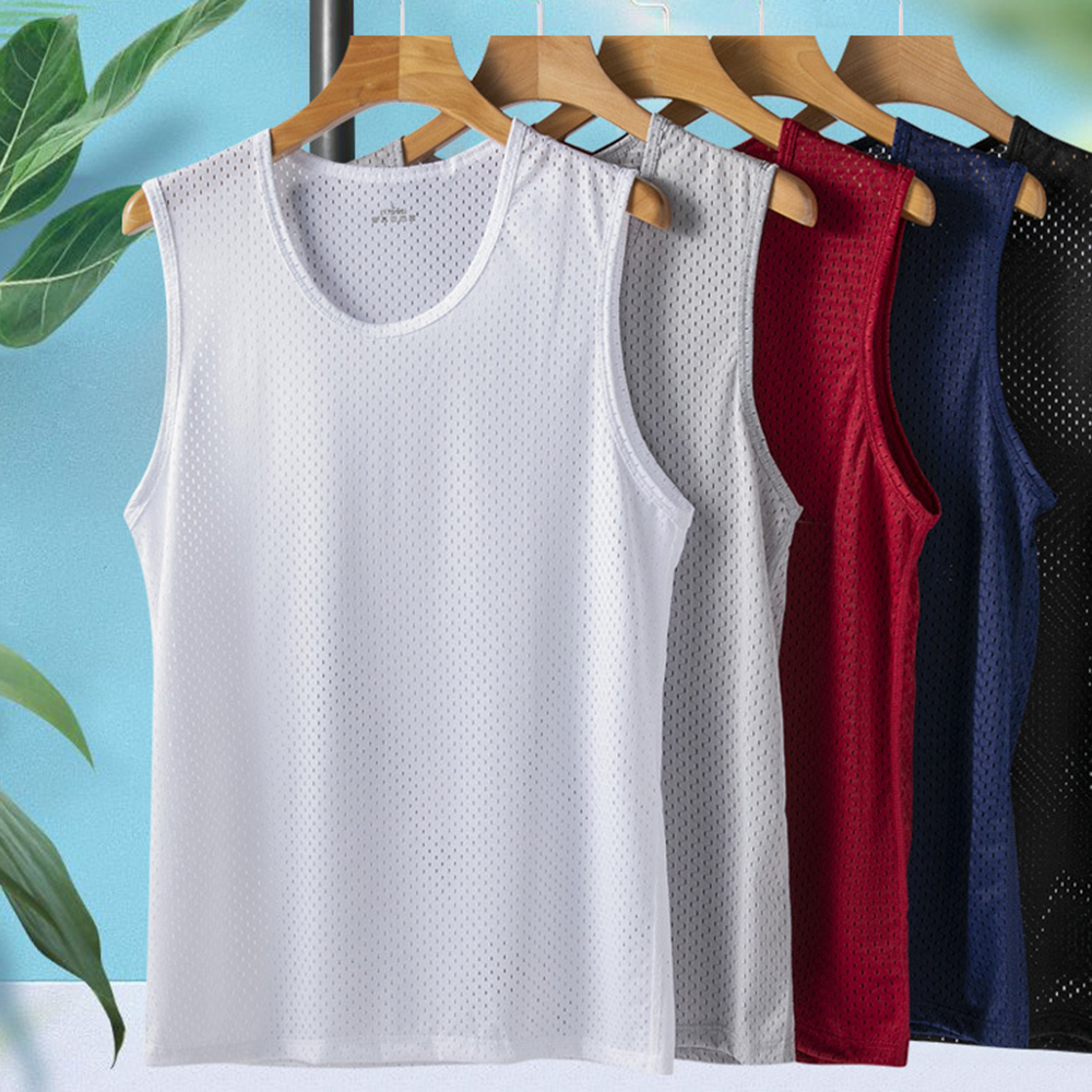 Breathable Men Ice Silk Tank Tops, Gym Fitness Vest, Quick-drying Mesh Underwear Sleeveless Bodybuilding Singlet
