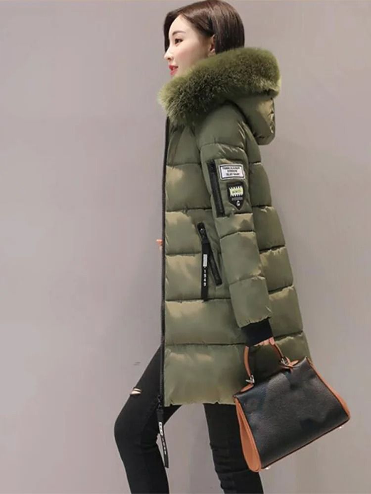 Womens Winter Fur Collar Hooded Parka Jacket