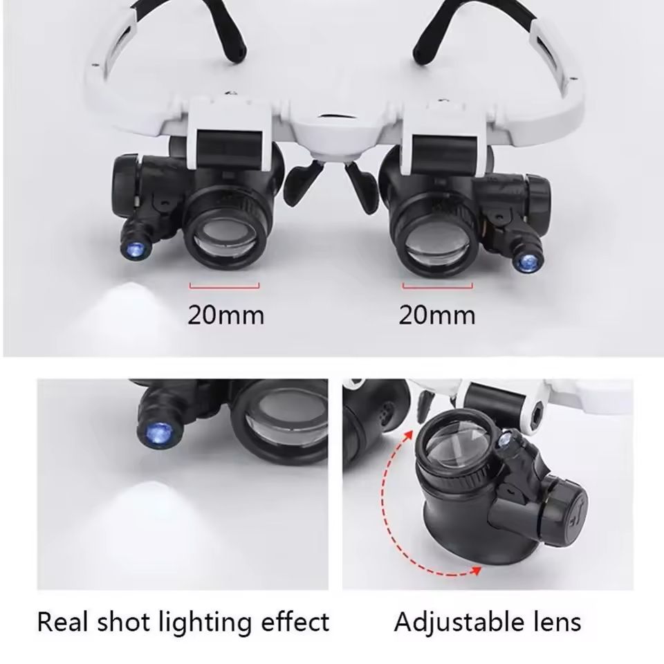 Adjustable LED Head Mounted Jeweler Magnifier 8X 15X 23X