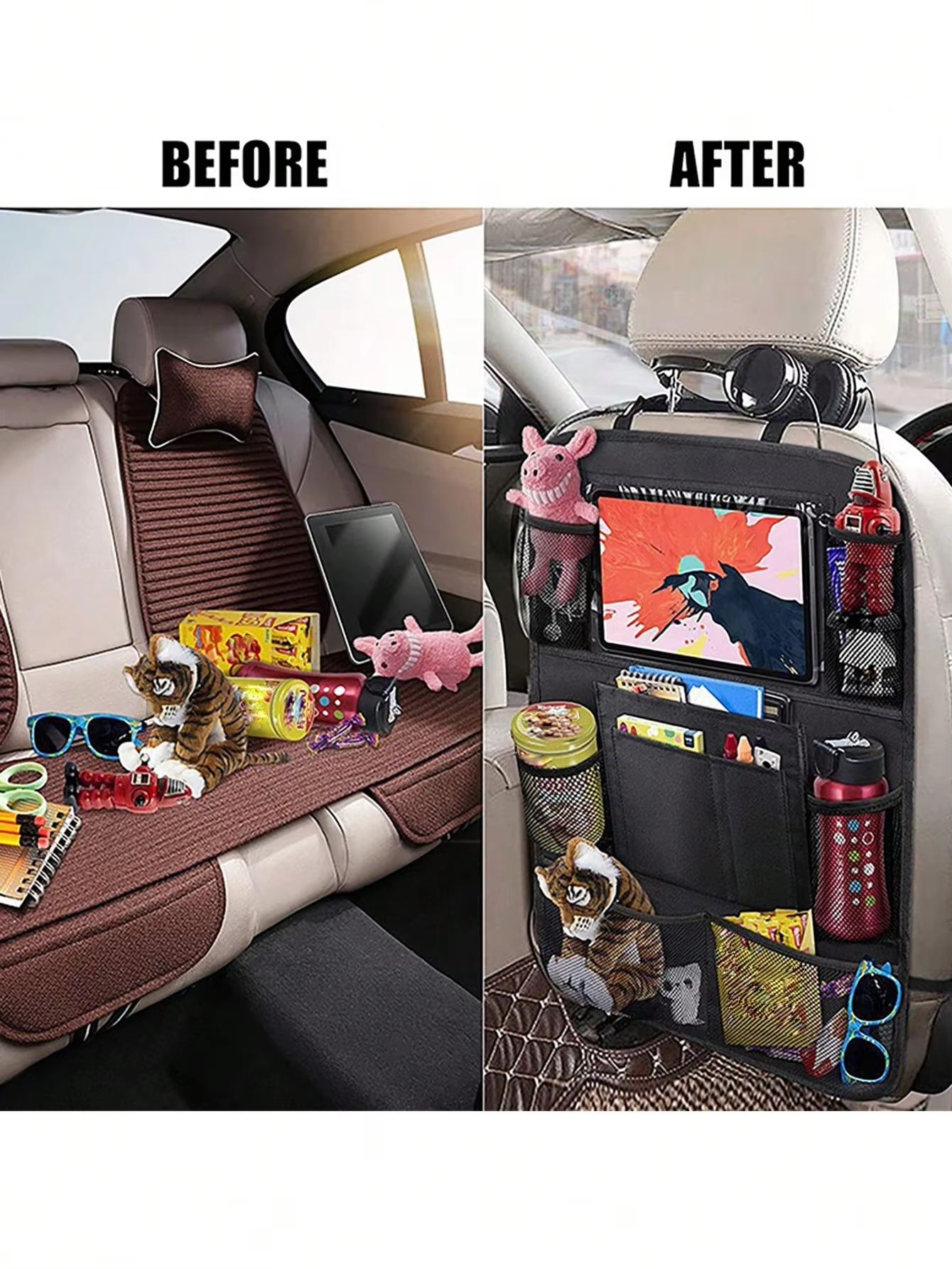Car Backseat Organizer with Tablet Holder and Seat Protector