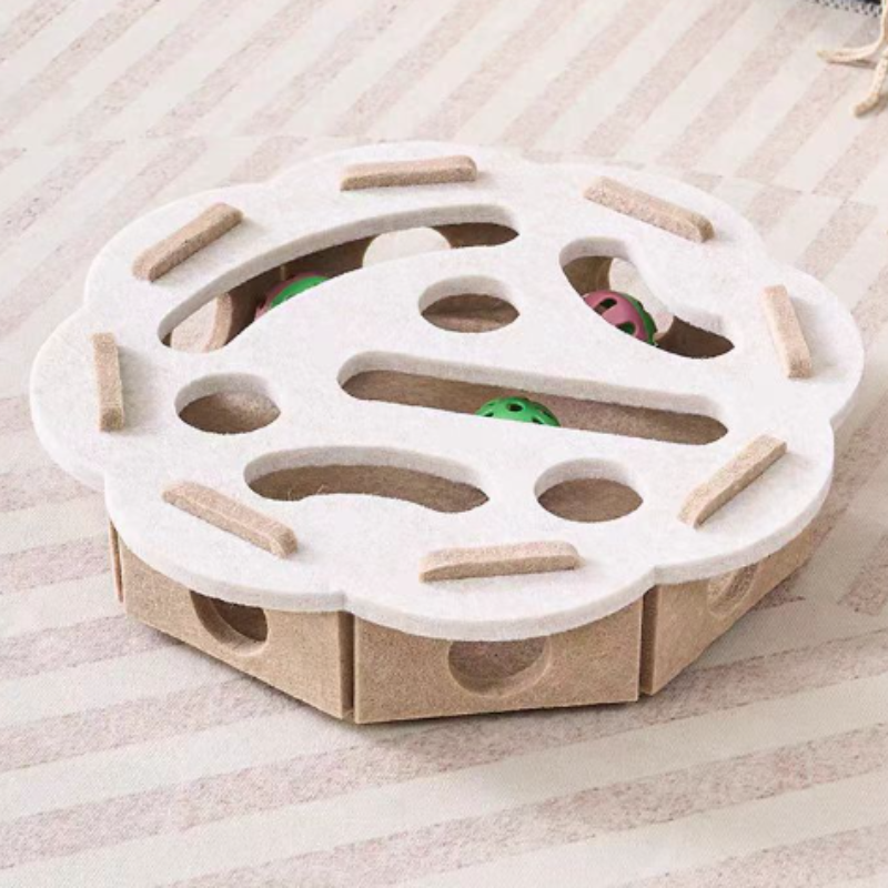 Interactive Cat Puzzle Toy Felt Cat Play Box with Bell Ball