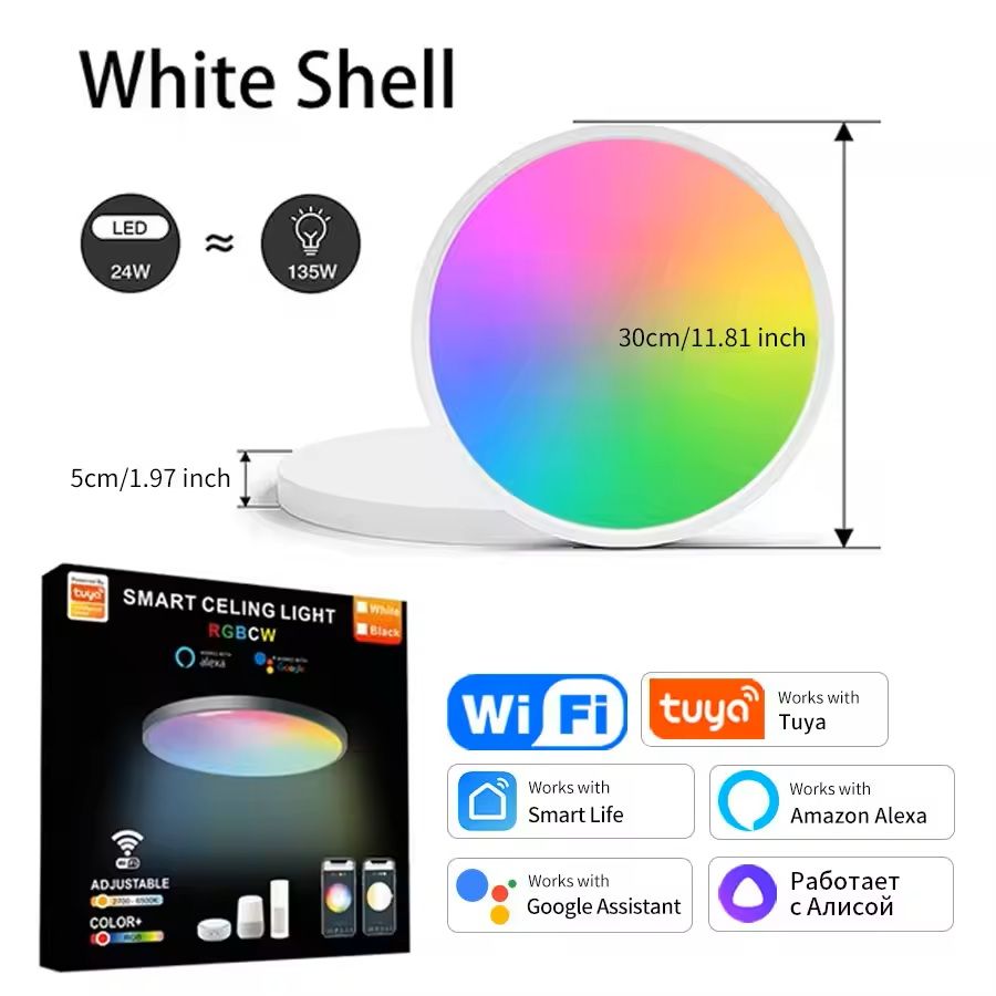 Smart WiFi RGB Ceiling Light Circular Ambient Lamp with App Control