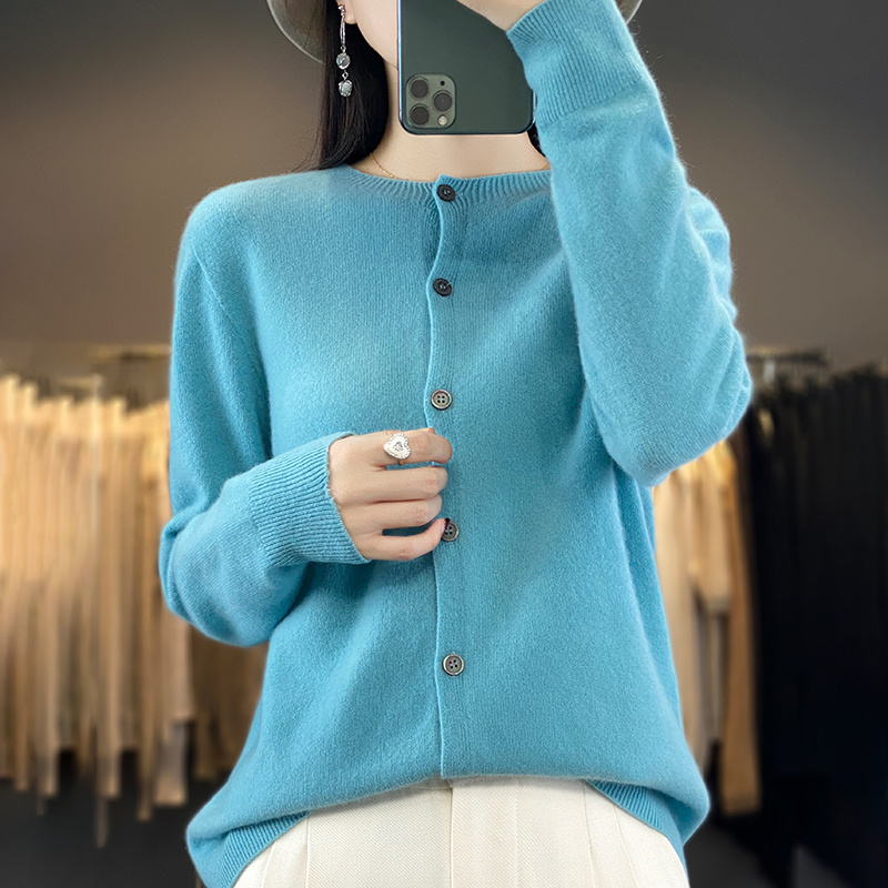 Casual Wool Sweater Women O-Neck Cardigan Buttoned Knitwear Soft Winter Tops