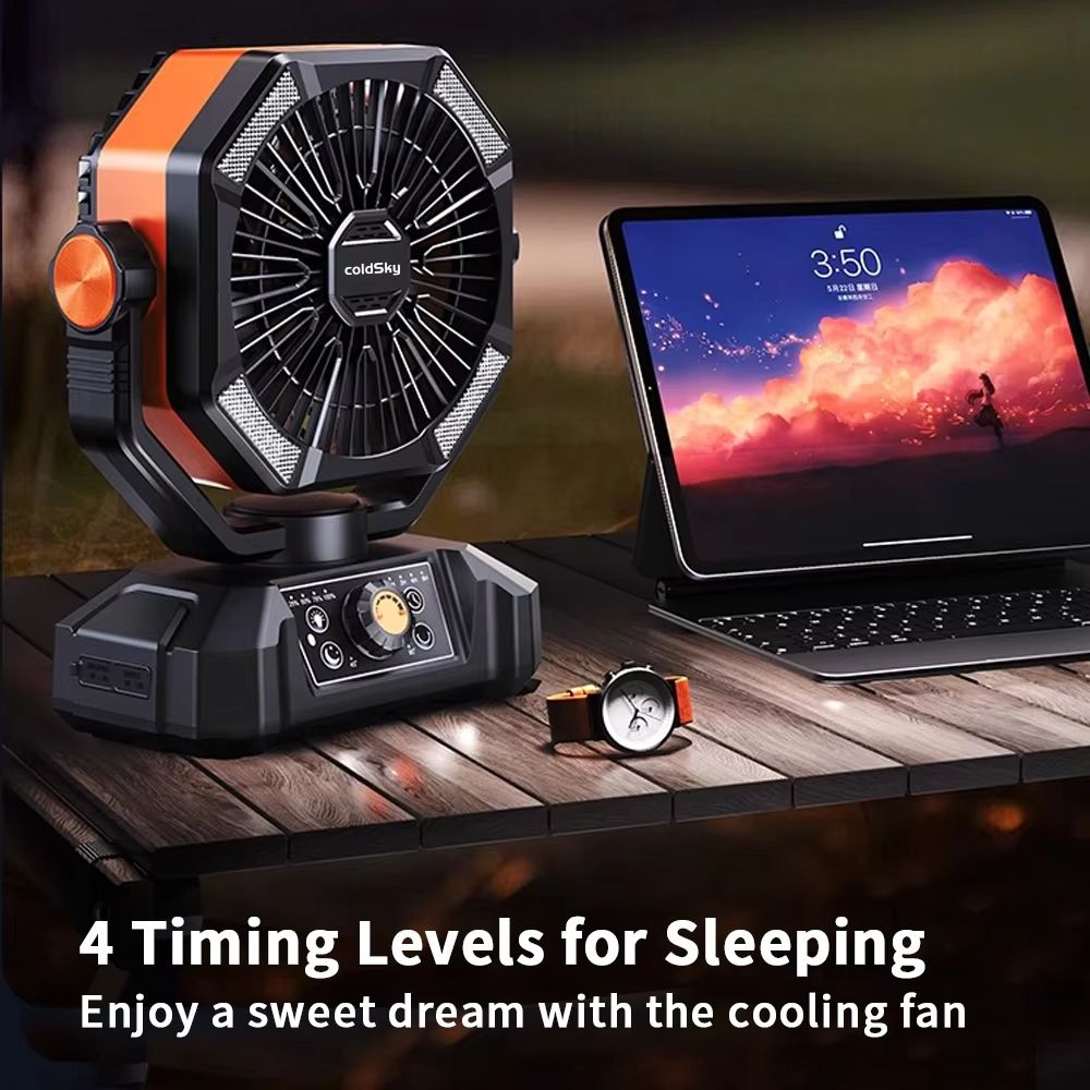 Radiator Camping Fan with 20000mAh Rechargeable Battery, 4 LED Lantern, 8 Speeds – Portable Outdoor Fan for Tents, Power