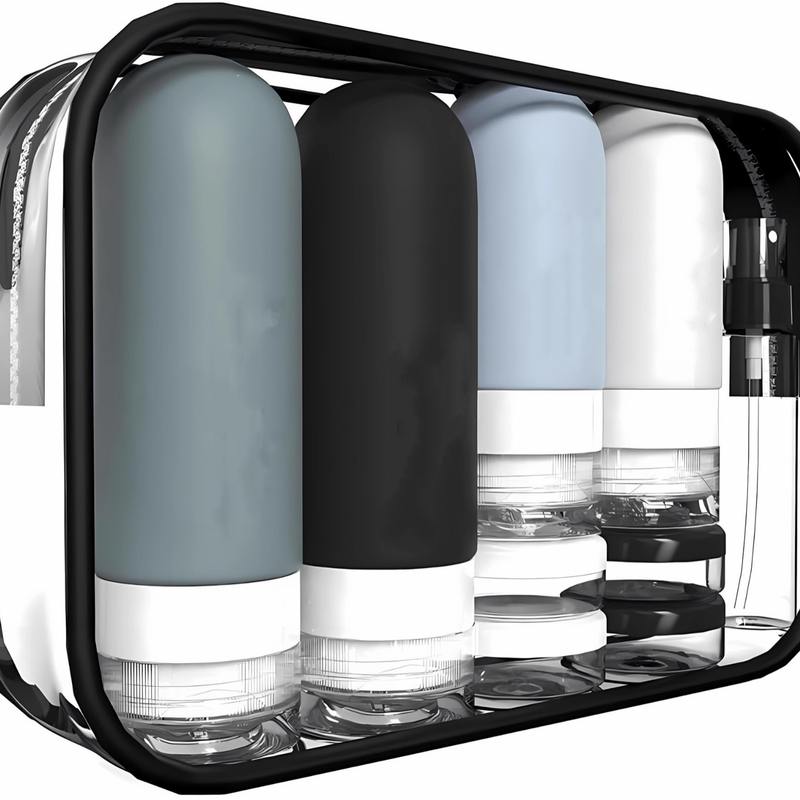 Silicone Travel Bottles Set, Leak-Proof Refillable Toiletry Containers for Shampoo, Shower, and Cosmetics