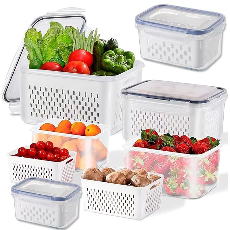 FreshLock Fridge Produce Storage Containers with Strainer Set