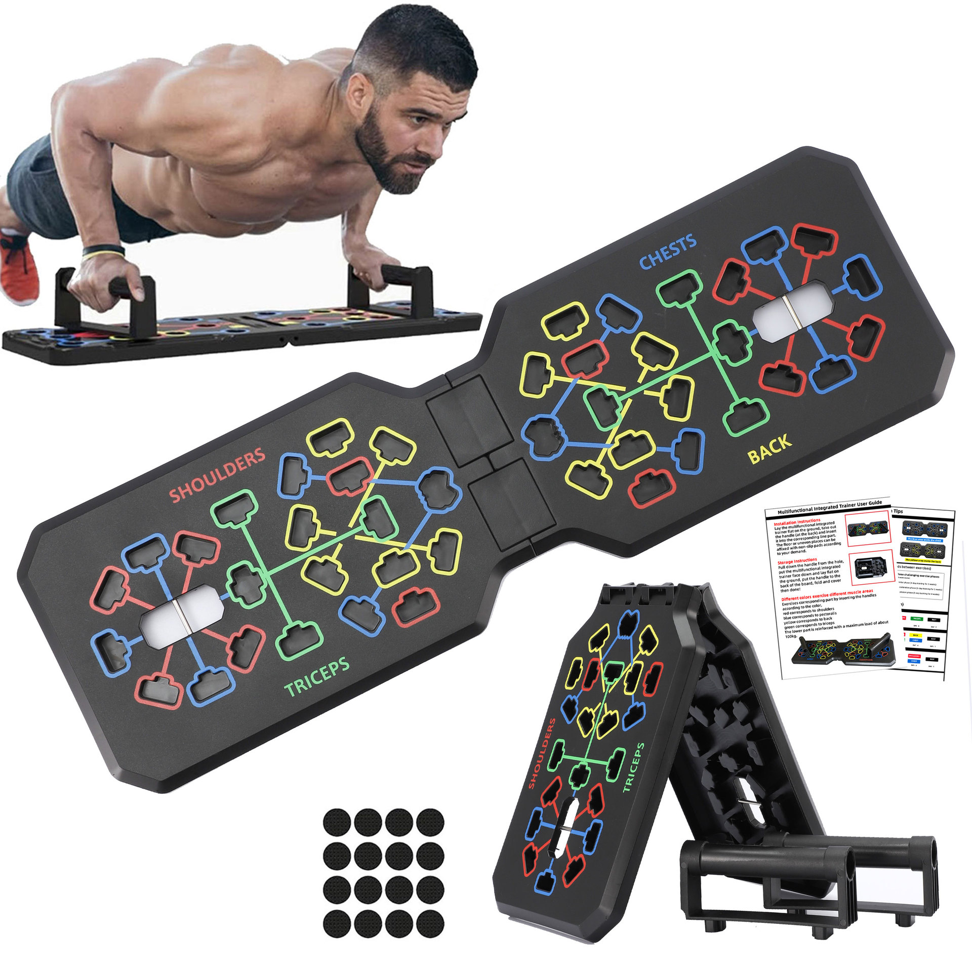 Foldable Fitness Equipment with Handles for Chest Abdomen Arms and Back Training, Portable Multifunctional Push-up Board