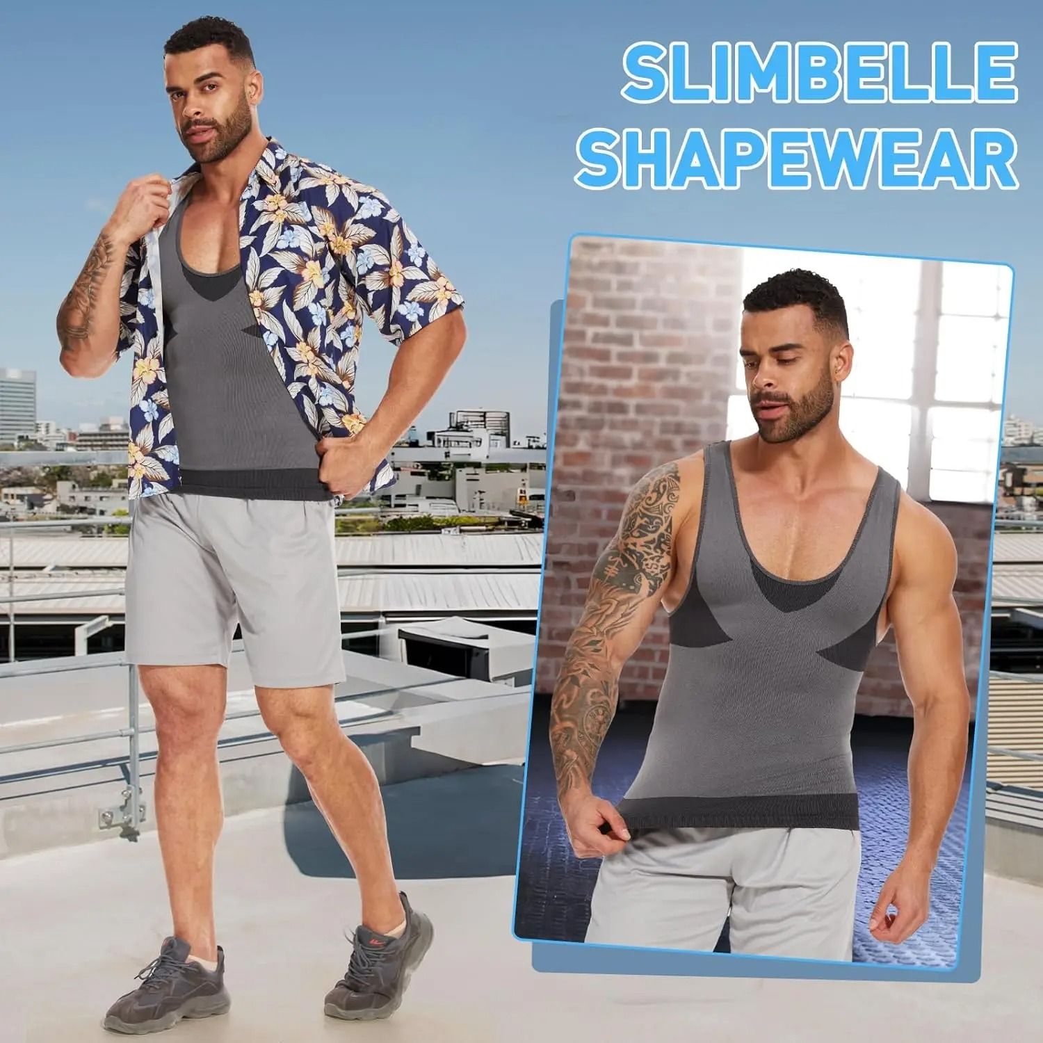 Men Slimming Body Shaper Compression T Shirt with Tummy Control
