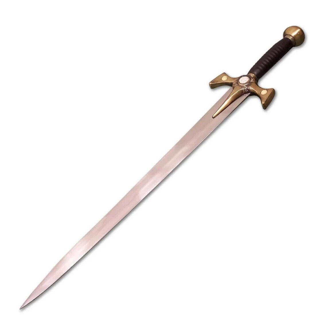 CUSTOM HANDMADE FORGED DAMASCUS STEEL VIKING SWORD WITH WOOD & BRASS HANDLE WITH LEATHER SHEATH
