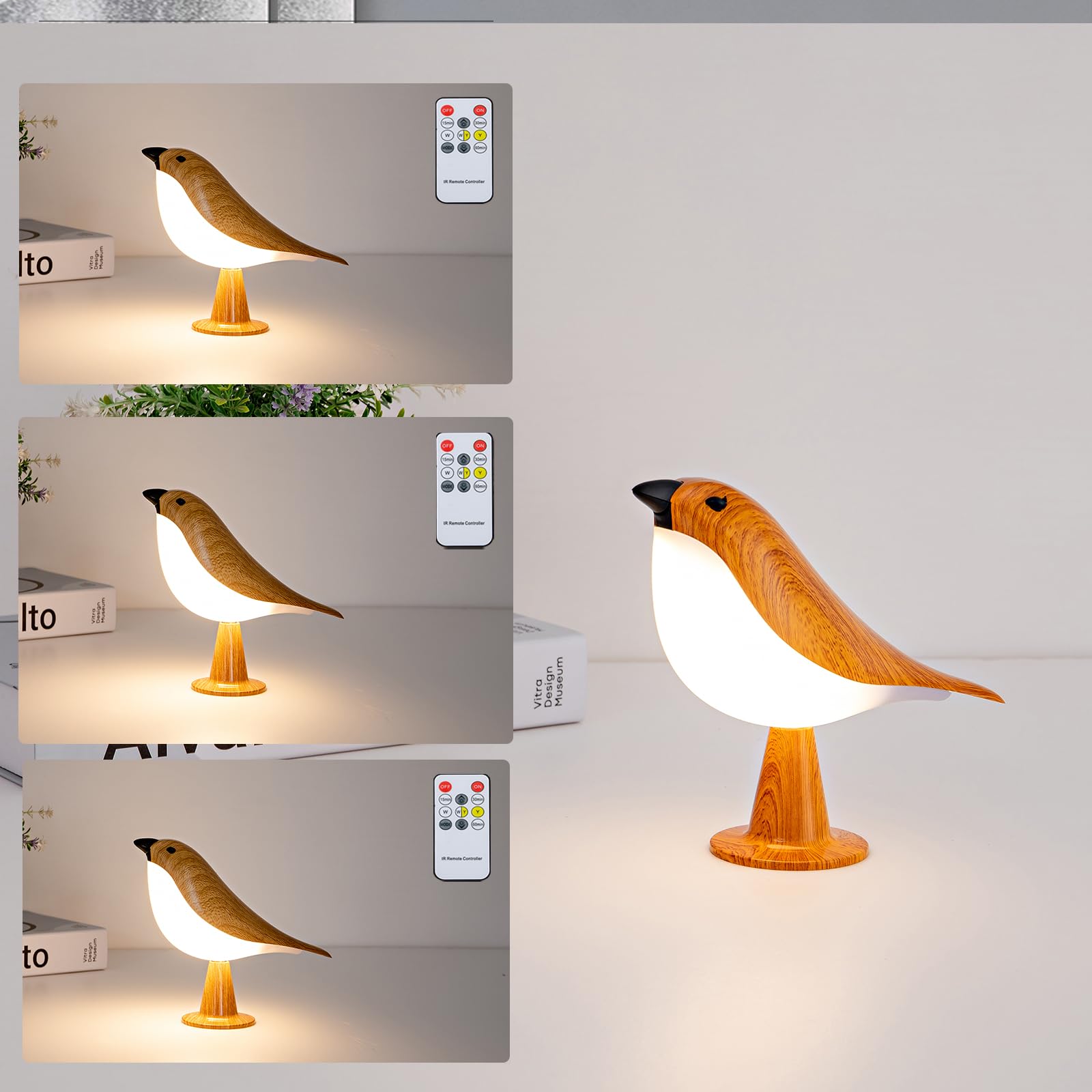 Cordless Bird Desk Lamp Touch Sensor Bedside Night Light with 3 Color Modes