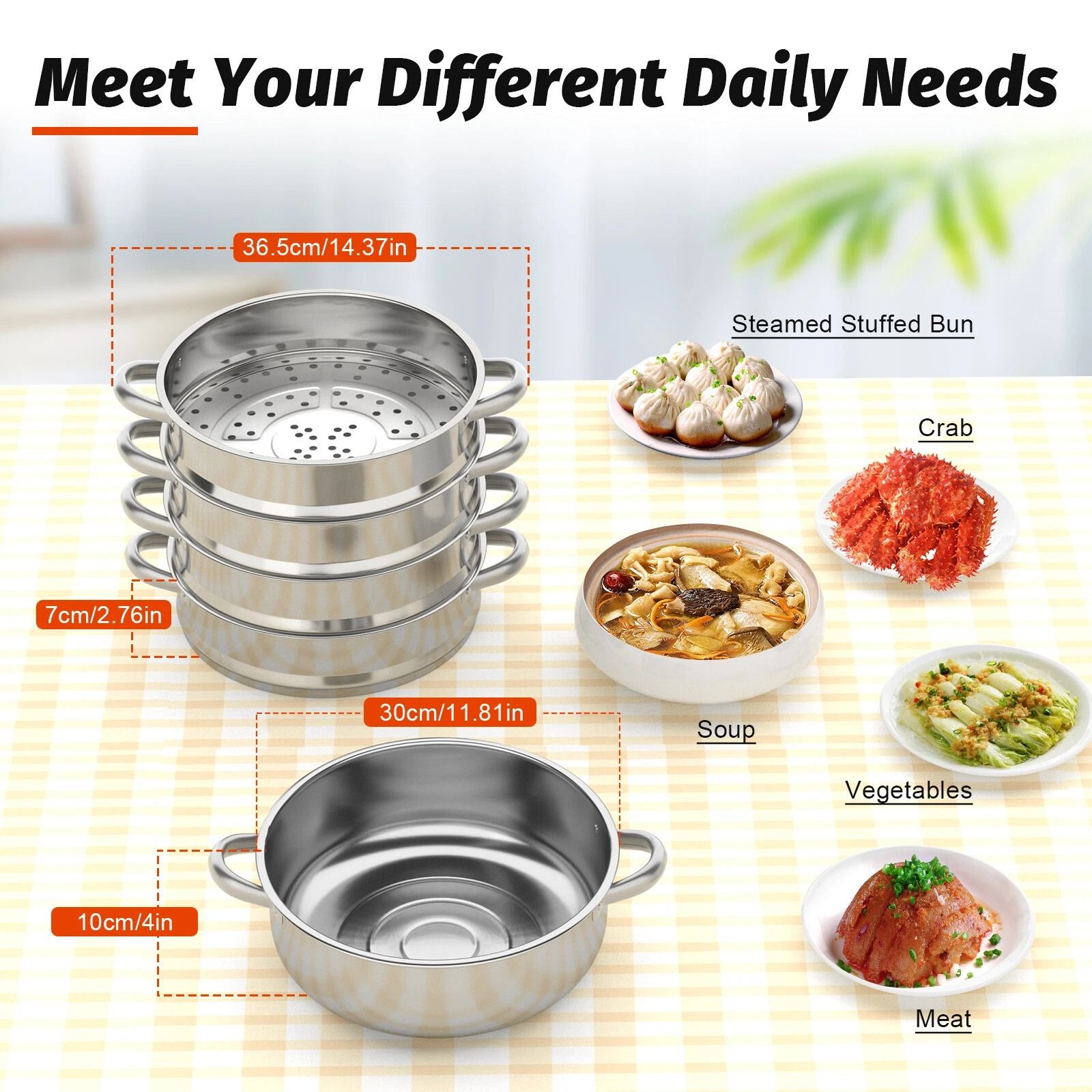 Versatile 5-Tier Stainless Steel Steamer for Home & Commercial Cooking