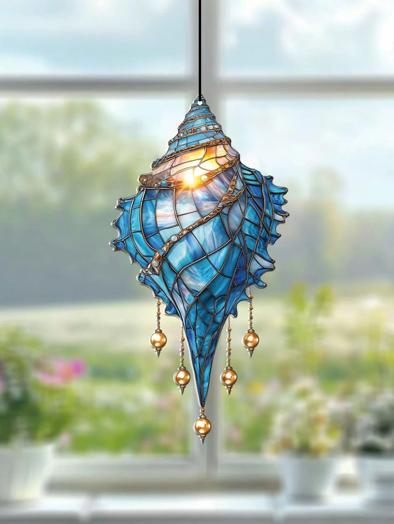 Blue Conch Shell Suncatcher Coastal Window Hanging Decor
