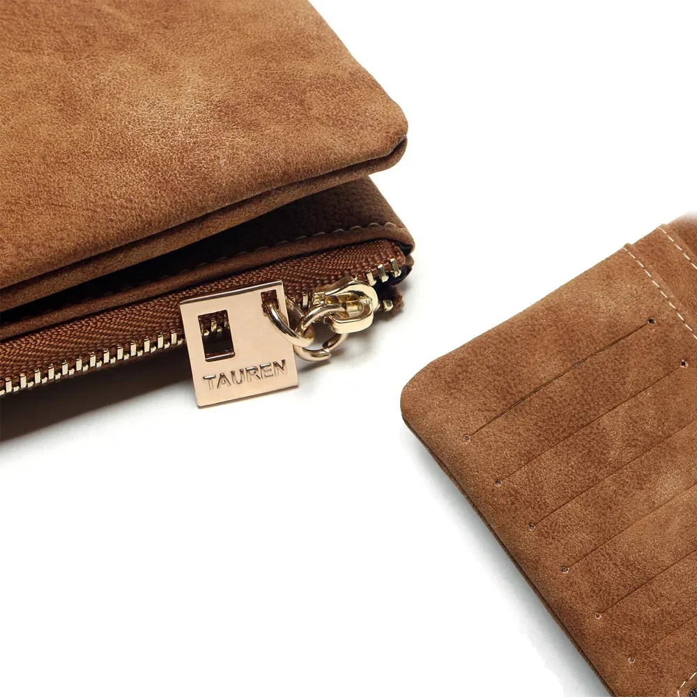 Elegant Nubuck Leather Women Wallet Long Zipper Clutch with Card Holder