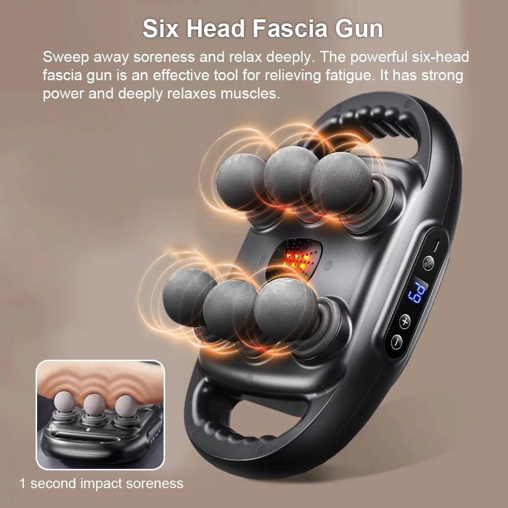 Professional Massage Gun Deep Tissue Massager With 6 Heads High Frequency Muscle Relief