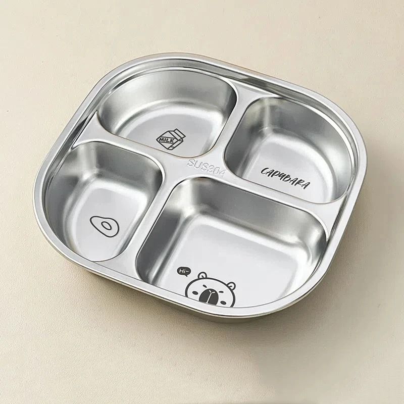 Capybara Stainless Steel Divided Plate 3 Compartment Kids Dinner Plate