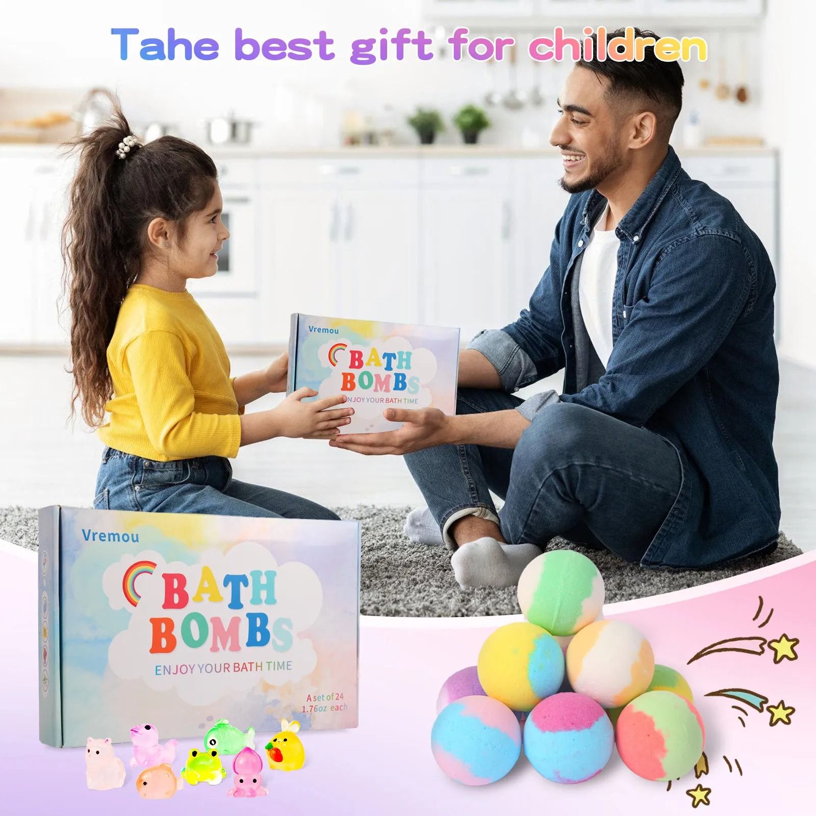 MagicFizz Kids Bath Bombs with Surprise Inside 24 Pack Natural Gift Set