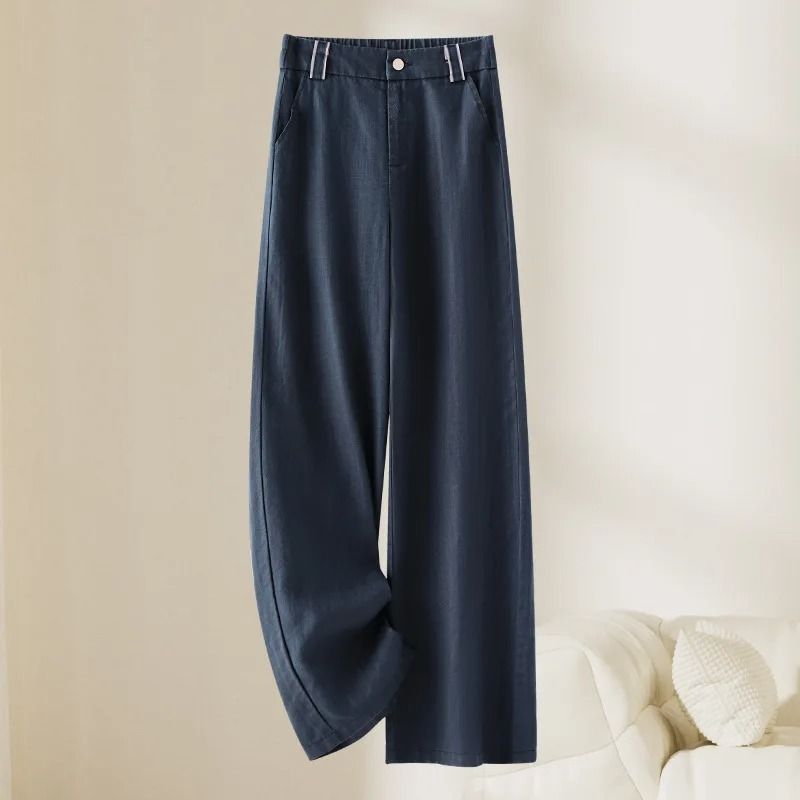Women Linen Straight Leg Long Pants 2026 Summer High Waisted Lightweight Wide Leg Casual Trousers