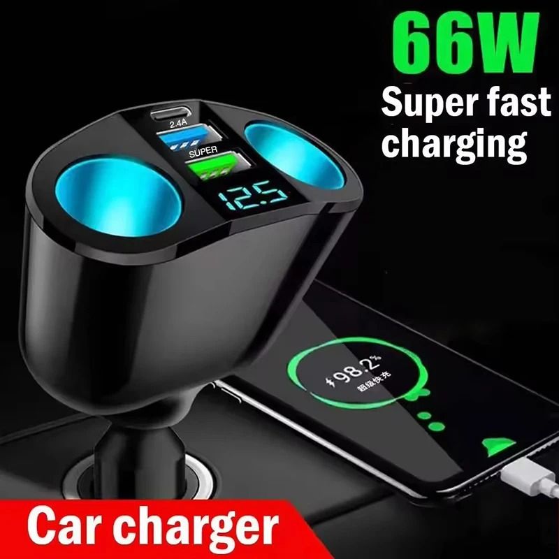 Dual-Port Car Charger Adapter with Digital Display for Multiple Devices