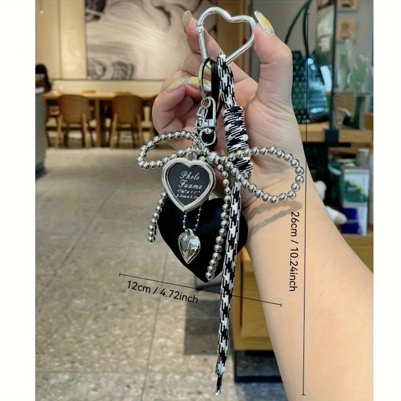 Trendy Leather Heart Bow Delicate Beaded Keychain