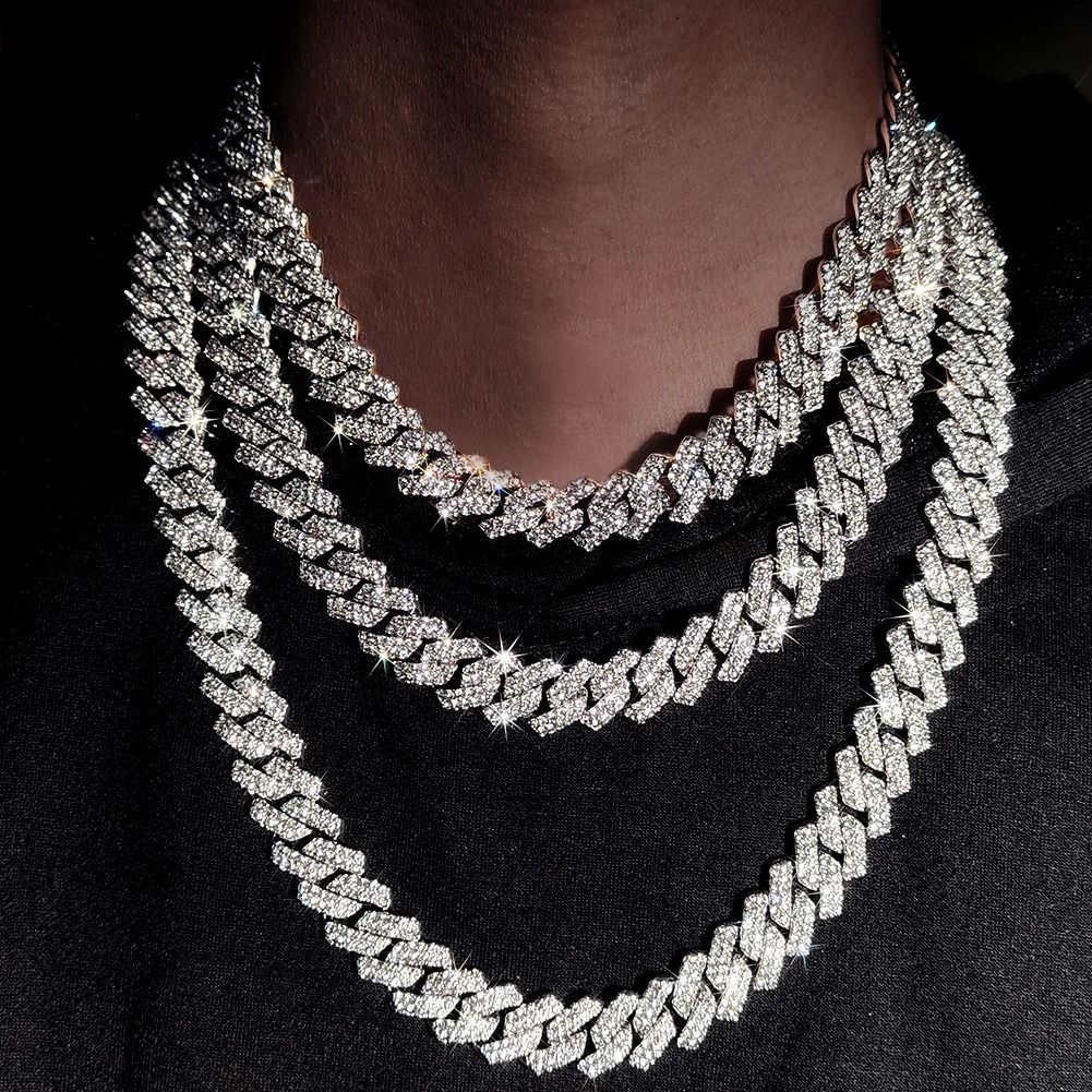 Iced Cuban Chain Necklace 20 Inch Hip Hop Style Diamond Look Unisex Jewelry