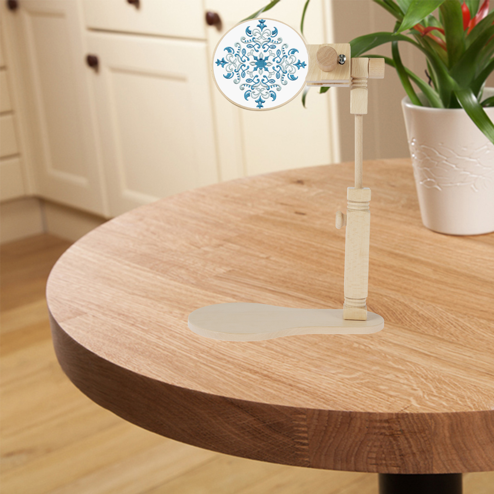 Adjustable Wooden Embroidery Stand with 360° Rotating Hoop, Hands-Free Cross Stitch Holder for Beech Wood Crafting