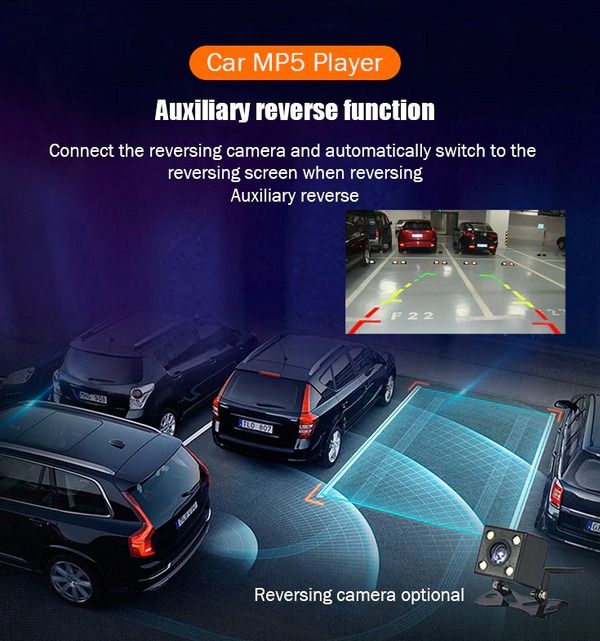 Bluetooth MP5 Car Player, Double 2 DIN Touch Screen Stereo, HD Radio with Camera, Hands-Free, Steering Wheel Control