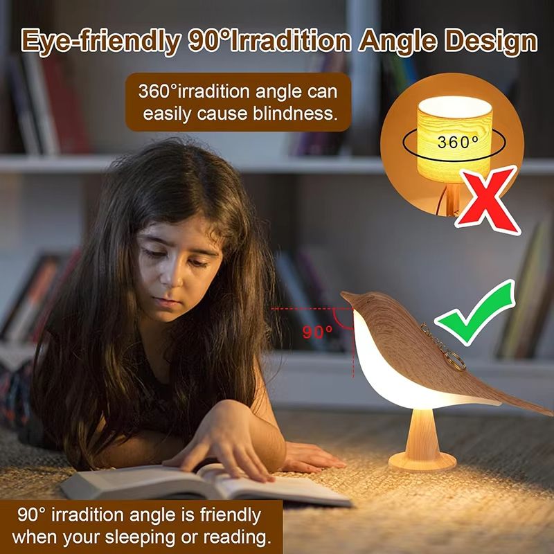 BirdGlow Rechargeable Wooden Bird Night Light – LED Touch Switch Bedside Lamp
