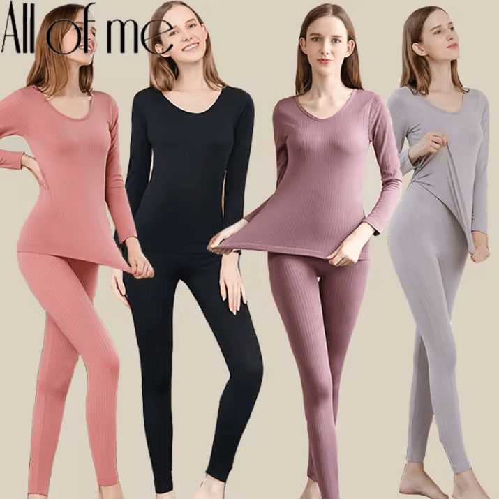 Womens Thermal Underwear Set Long Johns with Shaping and Middle Collar ( One Size for 88–143 lbs)