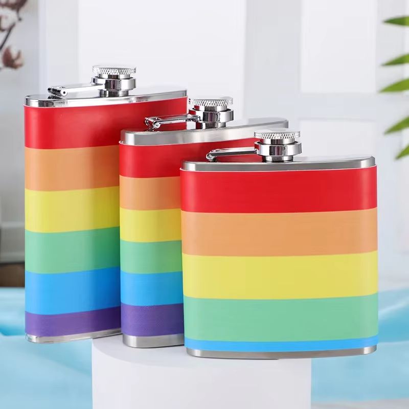Rainbow Stainless Steel Hip Flask 6oz 7oz 8oz Portable Whiskey Flask for Weddings Travel and Bridesmaid Gifts