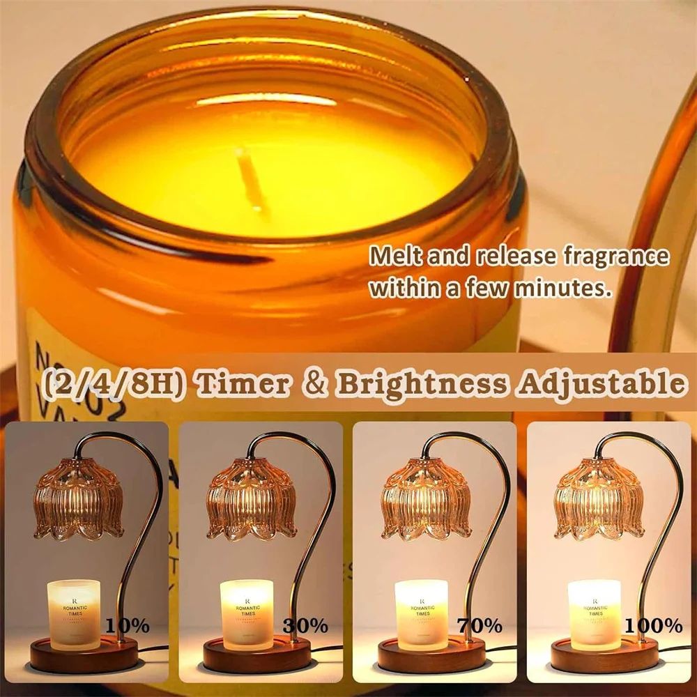 Retro Petal Candle Warmer Lamp Dimmable Wax Melt Fragrance Warmer with Candle Tray