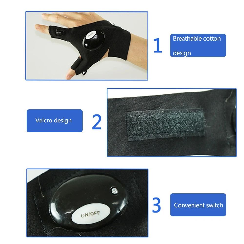 LED Lighting Fingerless Flashlight Gloves