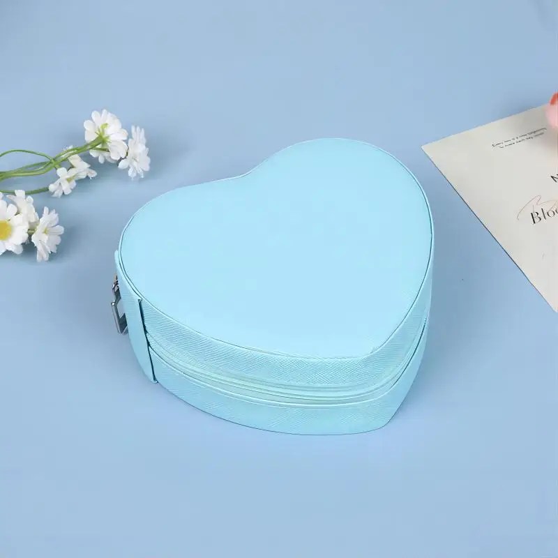 Heart-Shaped Jewelry Box, Portable Travel Necklace Pendant Ring Earrings Storage, Leather Zipper Cute Jewelry Organizer