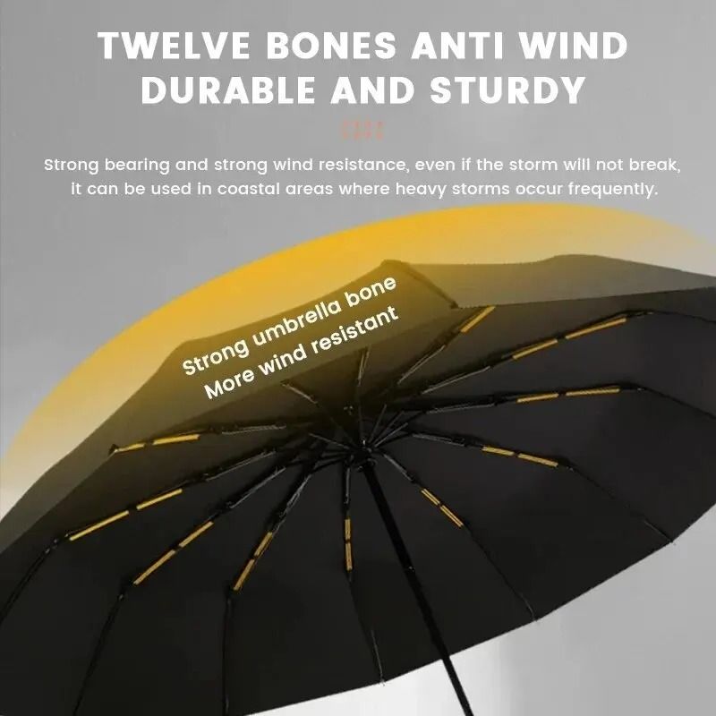 12-Bone Fully Automatic Heavy-Duty Umbrella – UV Resistant & Windproof Folding Design