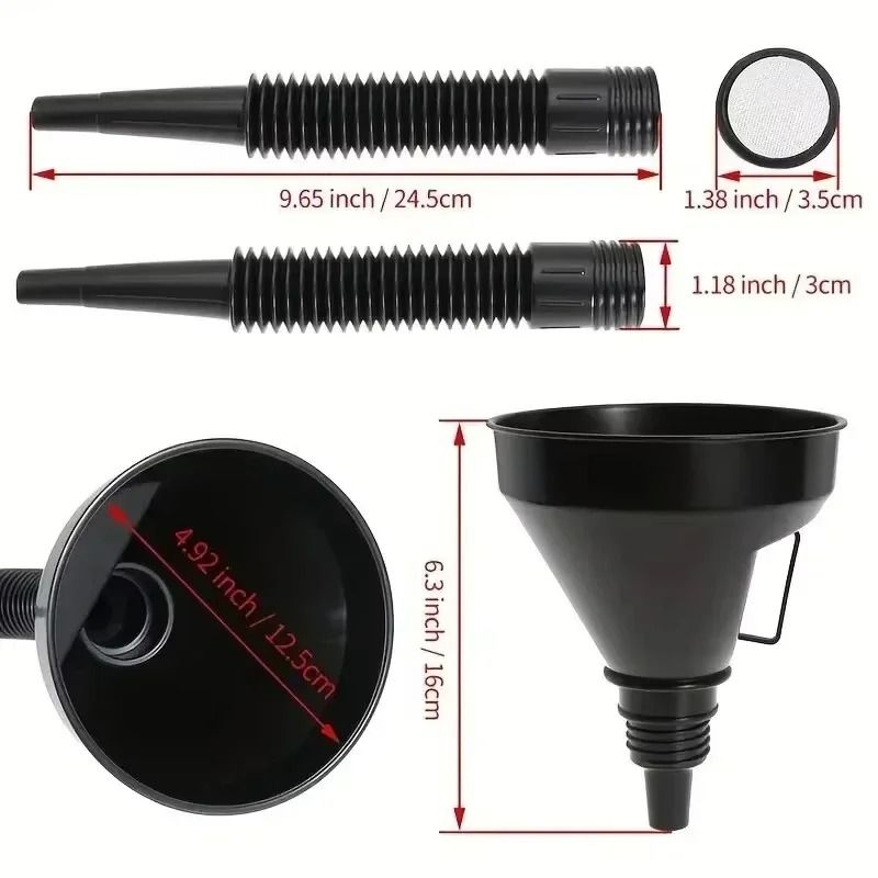 Flexible Automotive Fuel Funnel with Wide Mouth Spill Proof Design