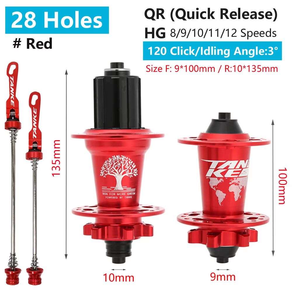 TANKE 120-Click 6-Bearing MTB Hub – 28/32/36H Disc Brake Front & Rear (8-12 Speed)