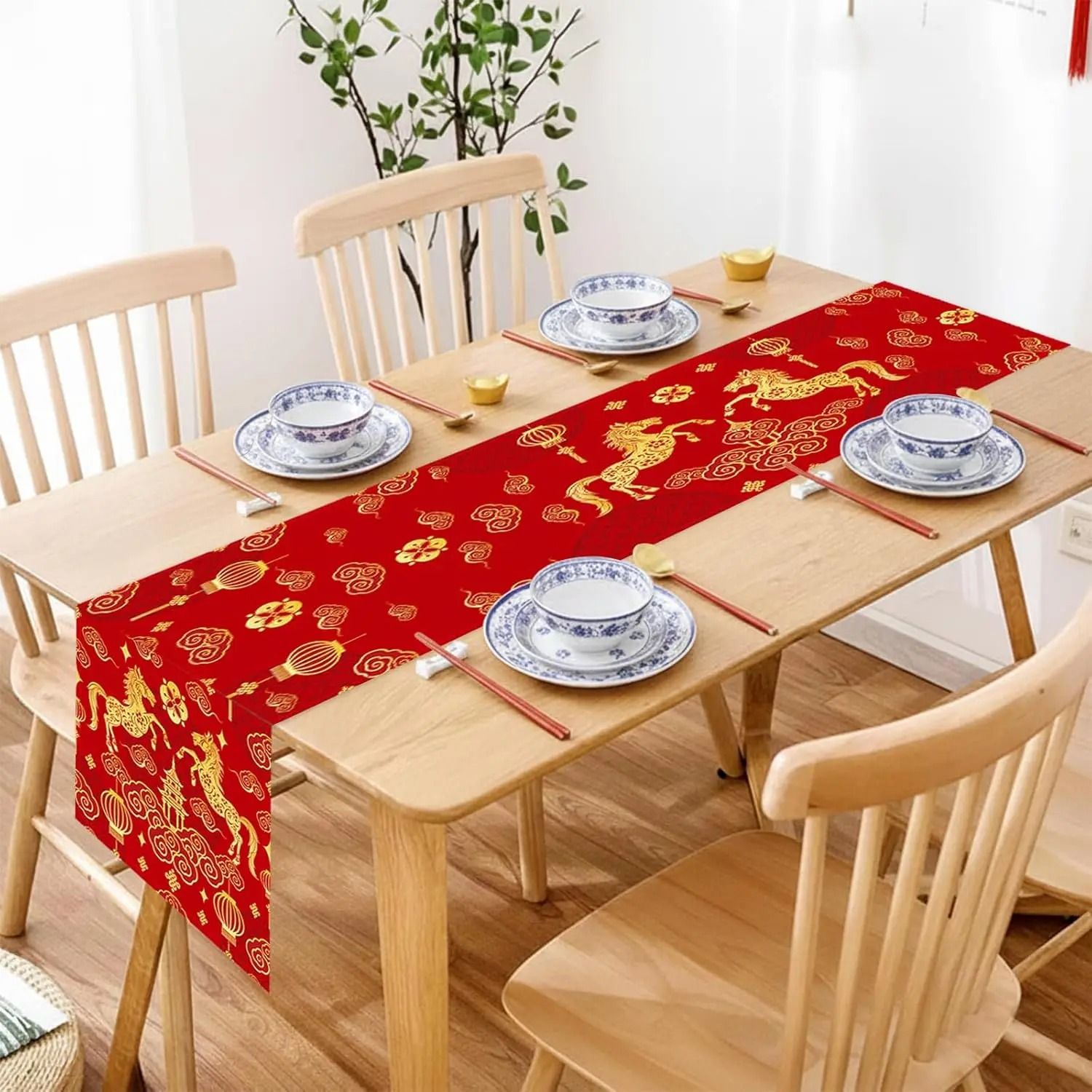 Chinese New Year 2026 Linen Table Runner Zodiac Horse Spring Festival Decor