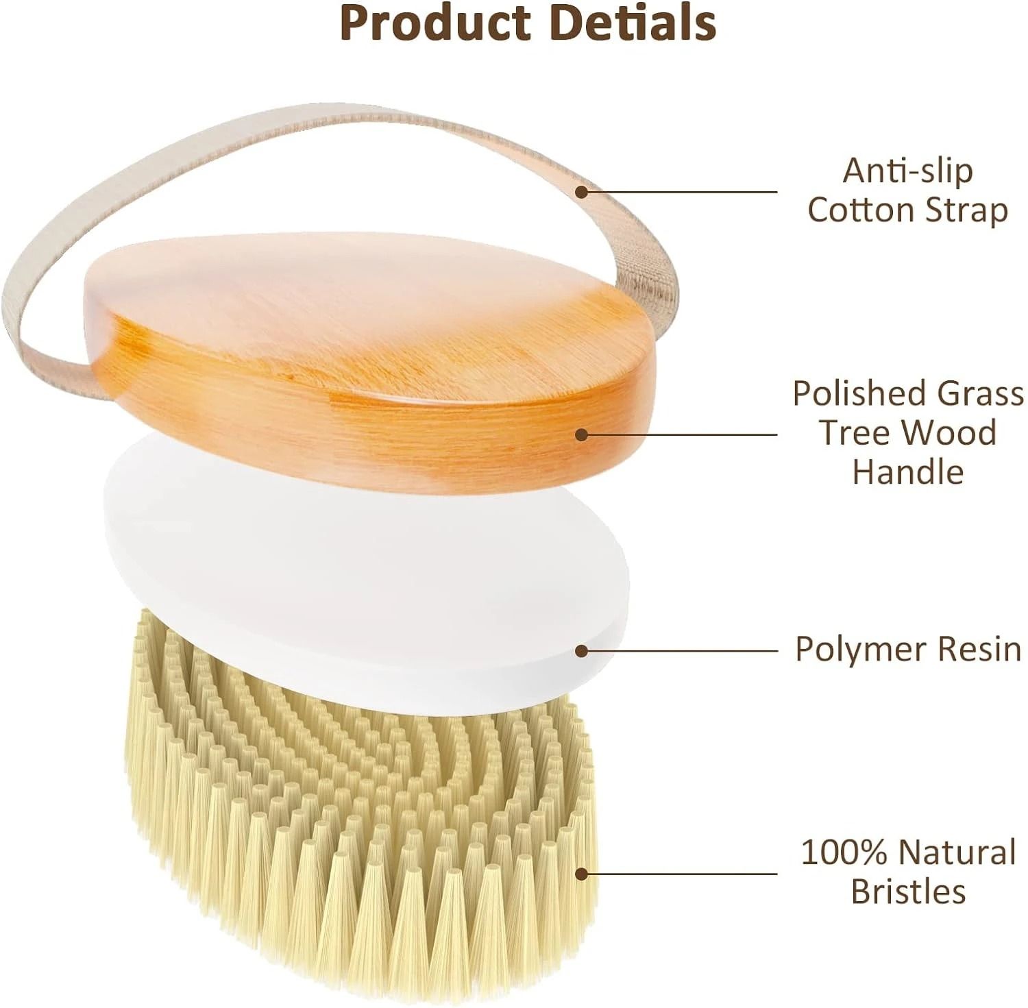 Natural Bristle Body Exfoliating Brush Wet and Dry Skin Scrub Bath Tool