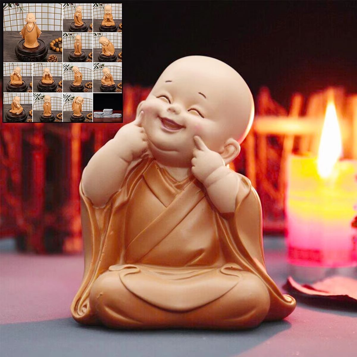 Cute Little Monk Resin Statue Mini Buddha Figurine Zen Desk Decor