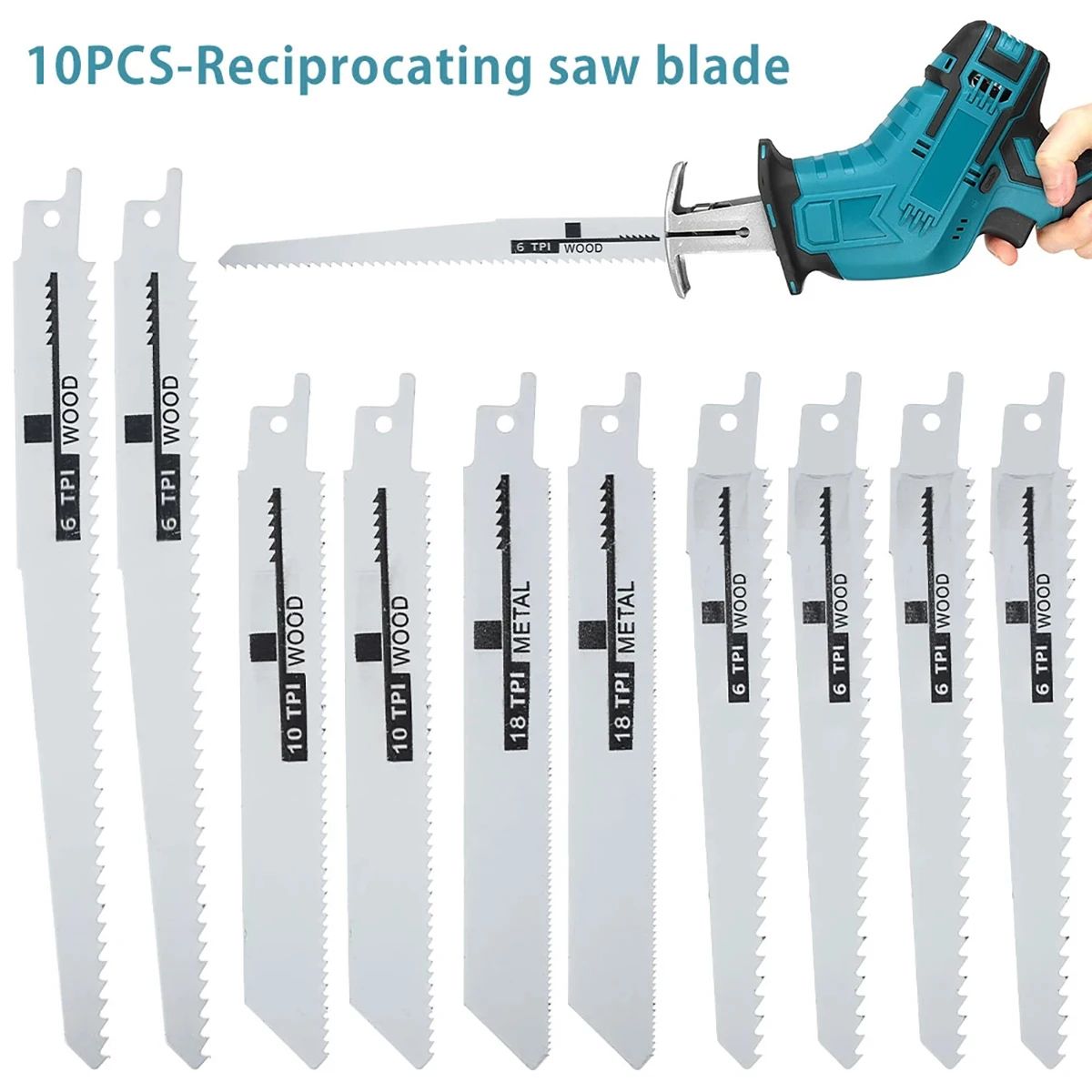 10-Piece universal reciprocating saw blade set for Wood, Metal & PVC, Fast-Cut reciprocating saw blades