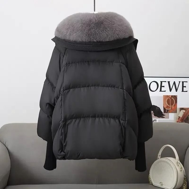 Women Winter Down Padded Short Jacket Fur Collar