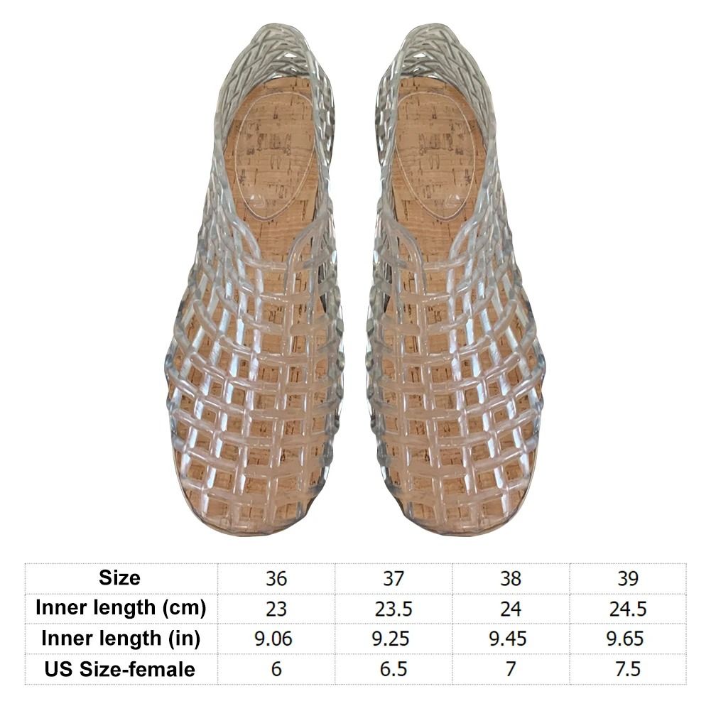 Women Mesh Jelly Ballet Flats Hollow Square Toe Summer Beach Shoes
