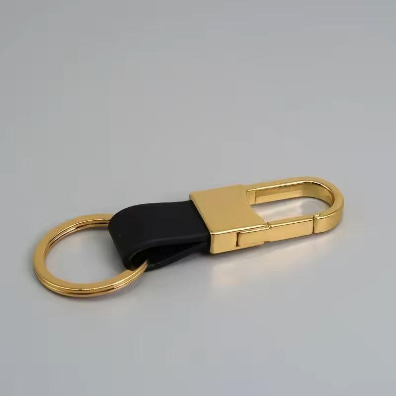 Custom Logo Leather & Metal Carabiner Keychain with Double Rings