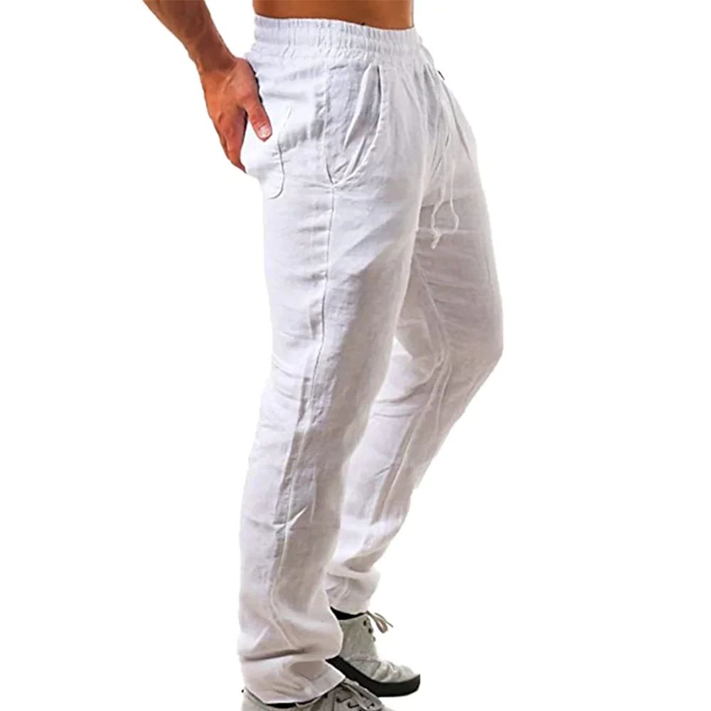 BreezeFlex Mens Linen Pants – Breathable Cotton Linen Casual Trousers with Elastic Waist