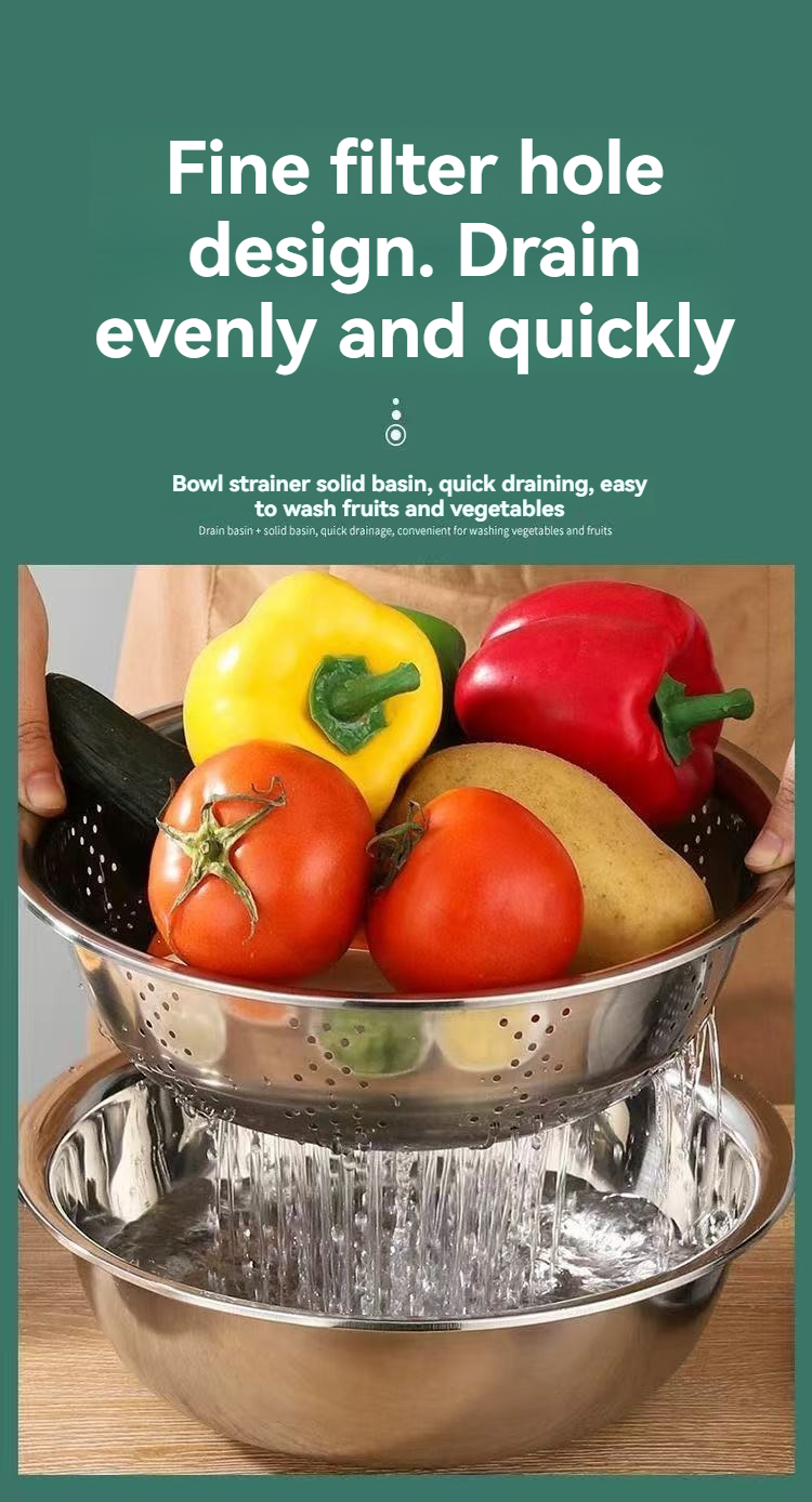 Multifunctional Stainless Steel Vegetable Slicer & Drain Basket Potato Slicer and Washing Basin Combo