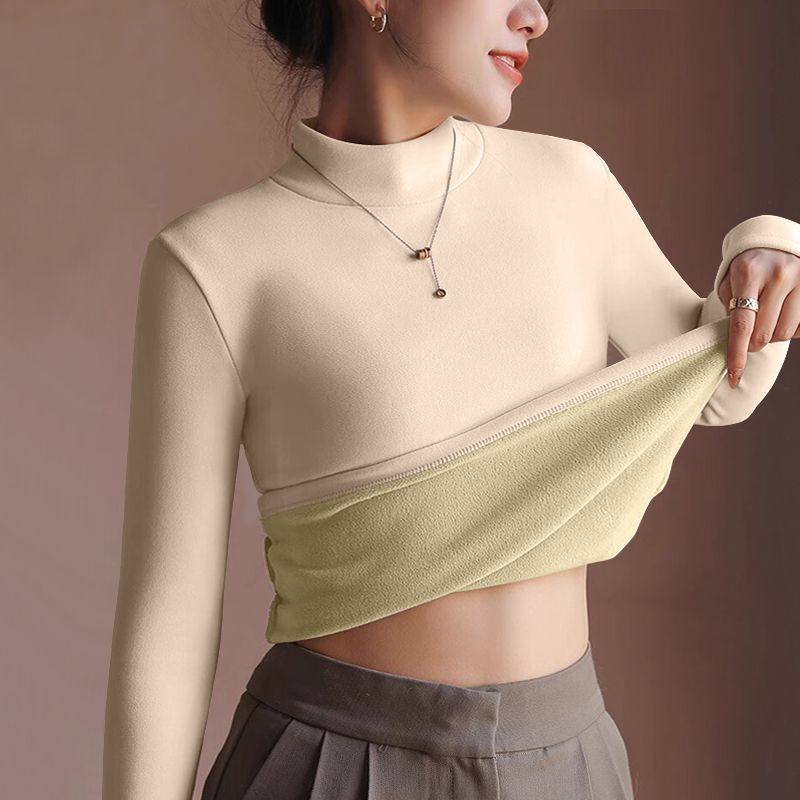 Thickened Velvet Lining Women's Sweater Autumn Winter Thermal Long-sleeved Bottoming Shirt