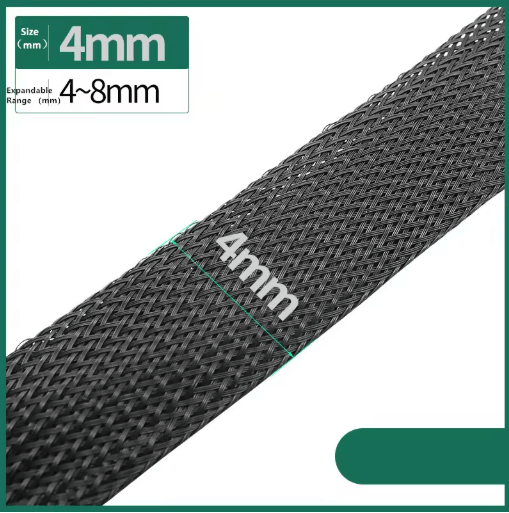 Black PET Braided Cable Sleeving Expandable Wire Protection Sleeve 4 to 25mm 1 yo 50m