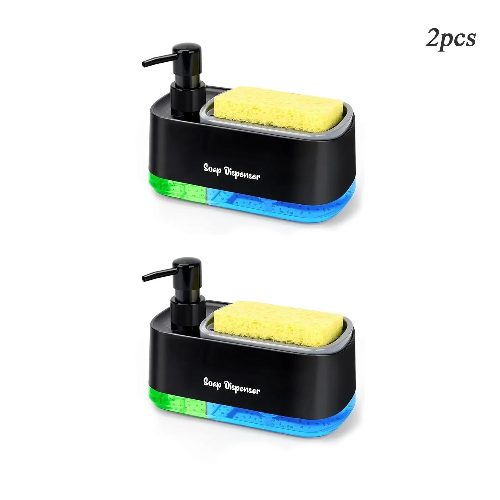 Hand and Dish Soap Dispenser Set with Sponge Holder Countertop Kitchen Soap Pump