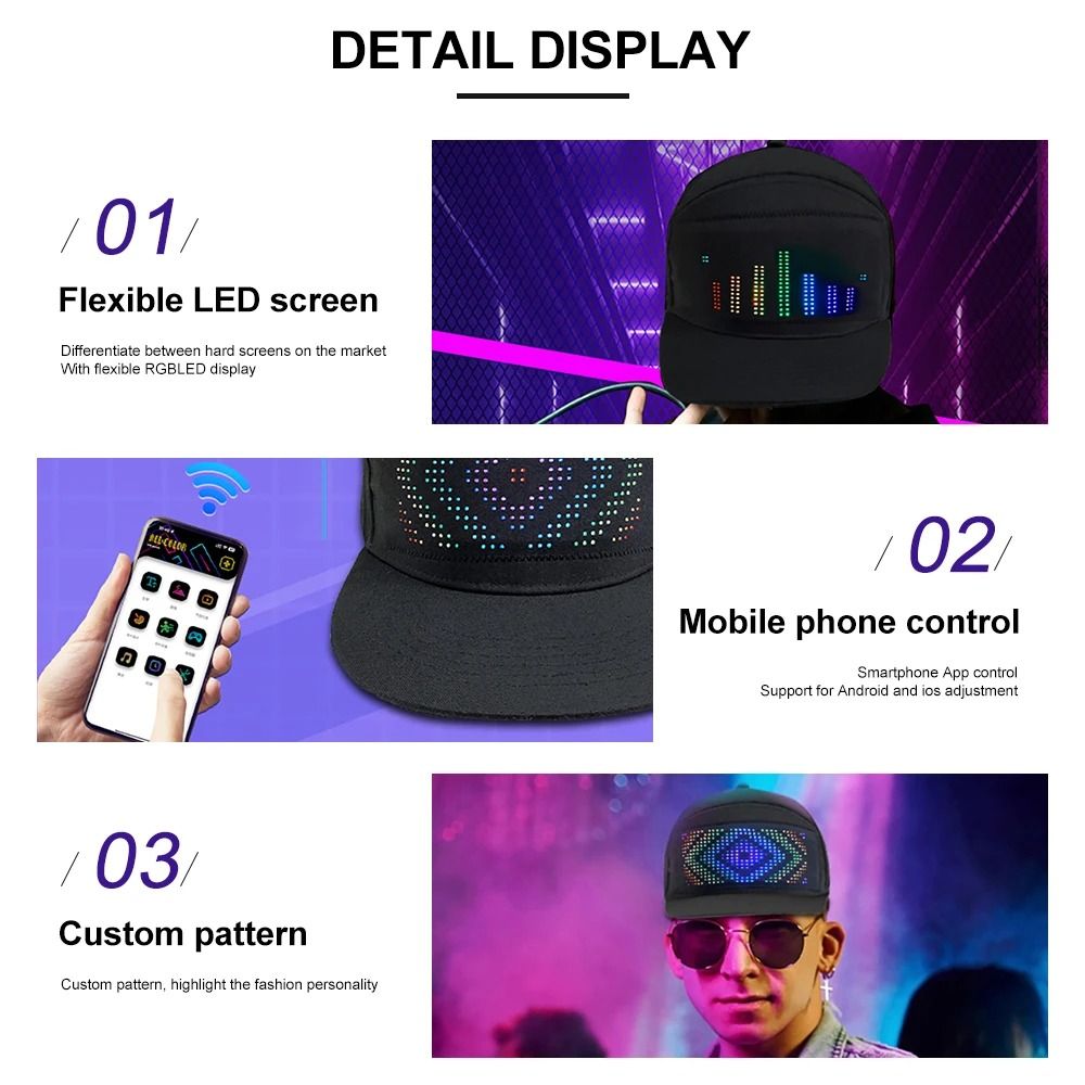 Smart Bluetooth LED Matrix Baseball Hat