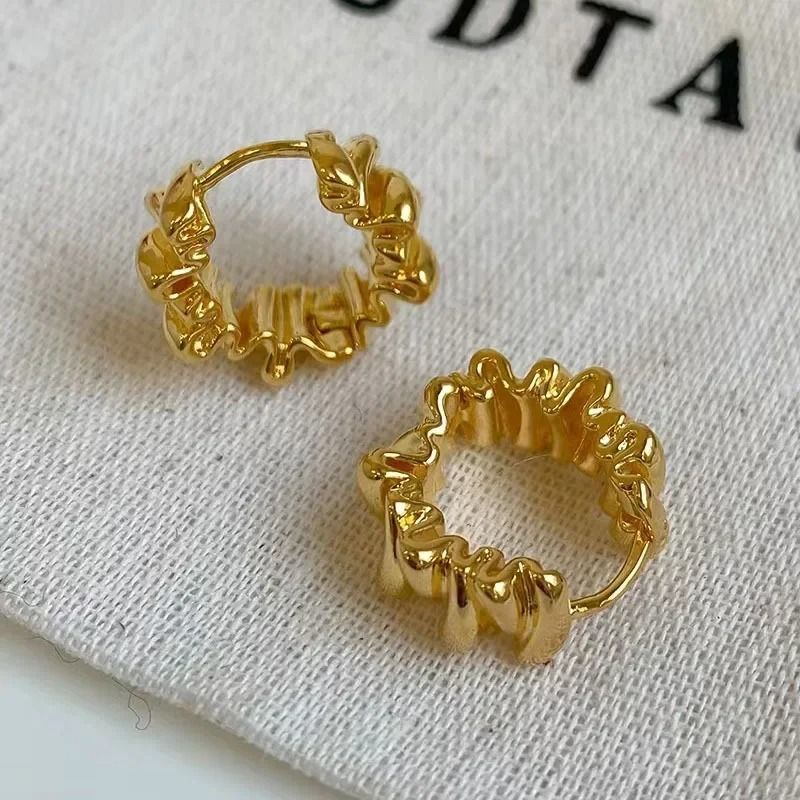 Personality Irregular Wavy Pleated Hoop Earrings